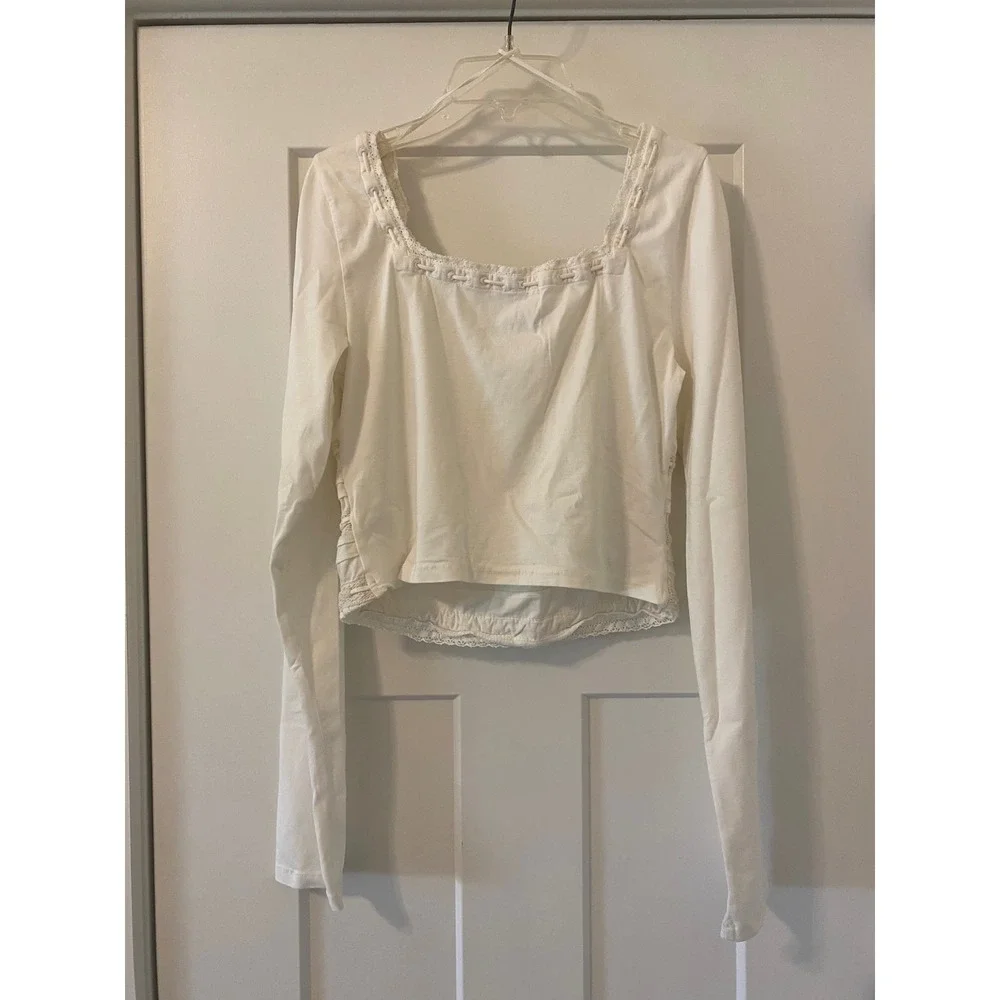 Free People Scarlet Smocked Long Sleeve in Clean Ivory Medium NWT